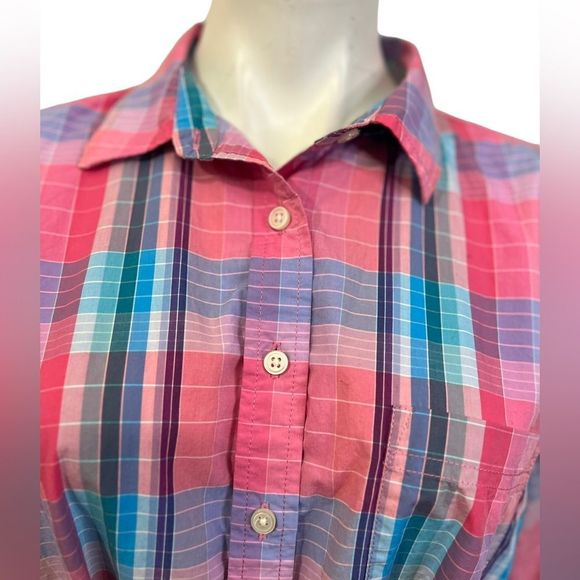 J CREW Classic Fit Crisp Cotton Poplin Shirtdress Pink Blue Plaid plus size 14 - Picture 3 of 7